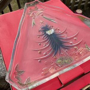 Mikasa Holiday Tree Glass Platter with Red and Green Accents
